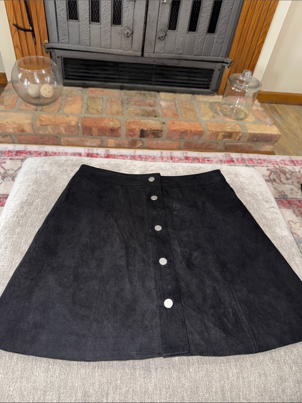 Divided H&M Women’s Black Button-Front A-Line Skirt - Classic Suede Look